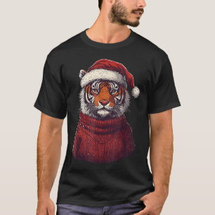 Tiger Ugly Sweater Santa Hat jul T Shirt