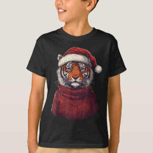 Tiger Ugly Sweater Santa Hat jul T Shirt