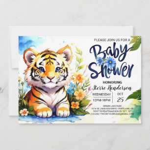 Tiger Unge Äventyr Blue Baby Shower Inbjudningar