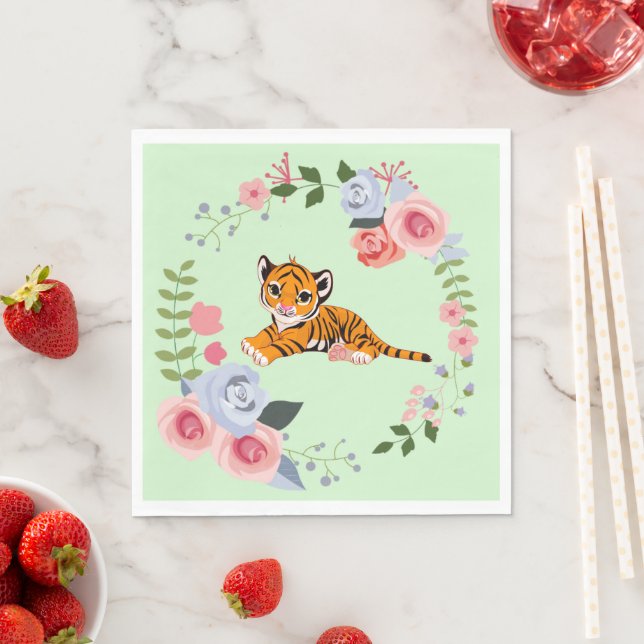 Tiger Unge Blommigt Baby Shower Pappersservett (Insitu)