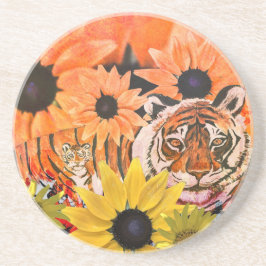 Tiger, Unge, Blommor och Orange Färg Underlägg