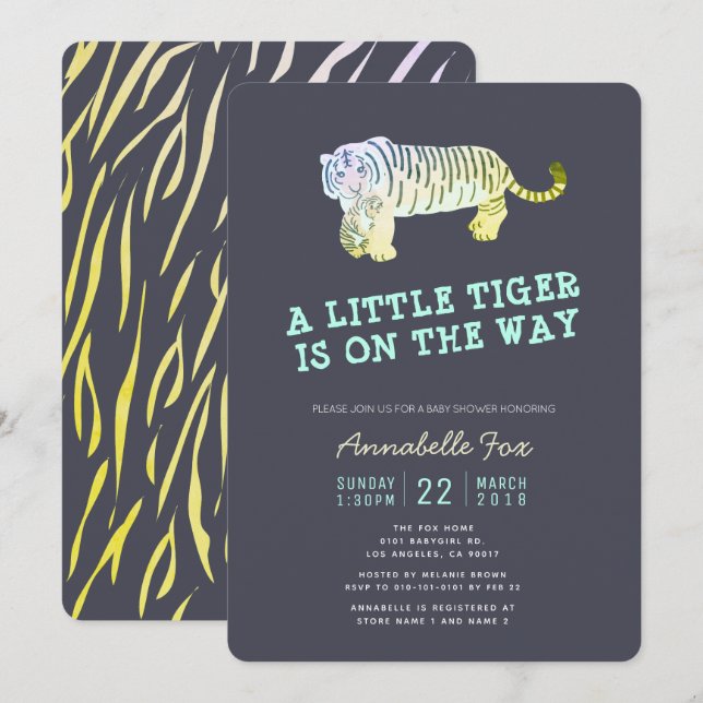 Tiger Unge glöd i inbjudan till Mörken Baby Shower (Fram/baksida)
