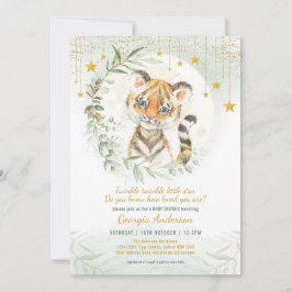 Tiger Unge Greenery Måne Twinkle Stars Baby Shower Inbjudningar