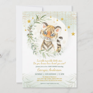 Tiger Unge Greenery Måne Twinkle Stars Baby Shower Inbjudningar