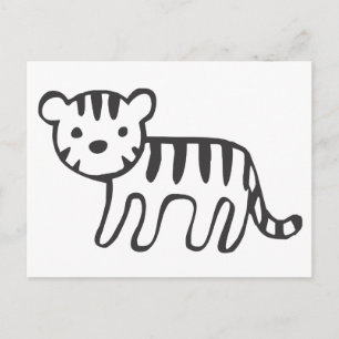 Tiger Unge i Black and White Sketch Vykort