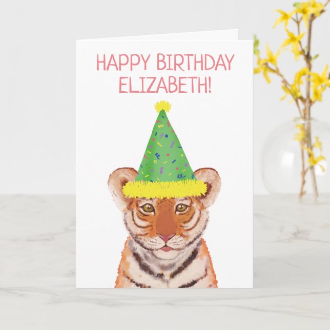 Tiger Unge Illustration Birthday Kort (Gul blomma)