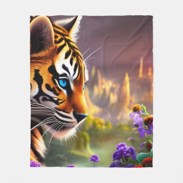Tiger Unge, Lila blommor Fleecefilt (Framsidan)