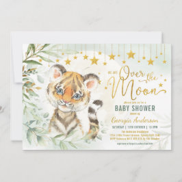 Tiger Unge Måne & Stars Greenery Baby Shower  Inbjudningar