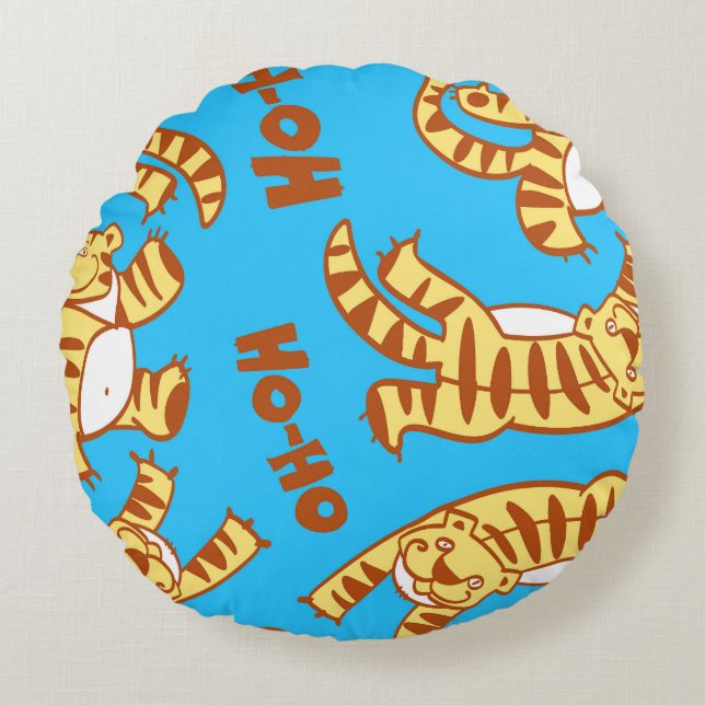 Tiger Unge Tecknad: Lustigt sömlöst. Rund Kudde (Framsidan)