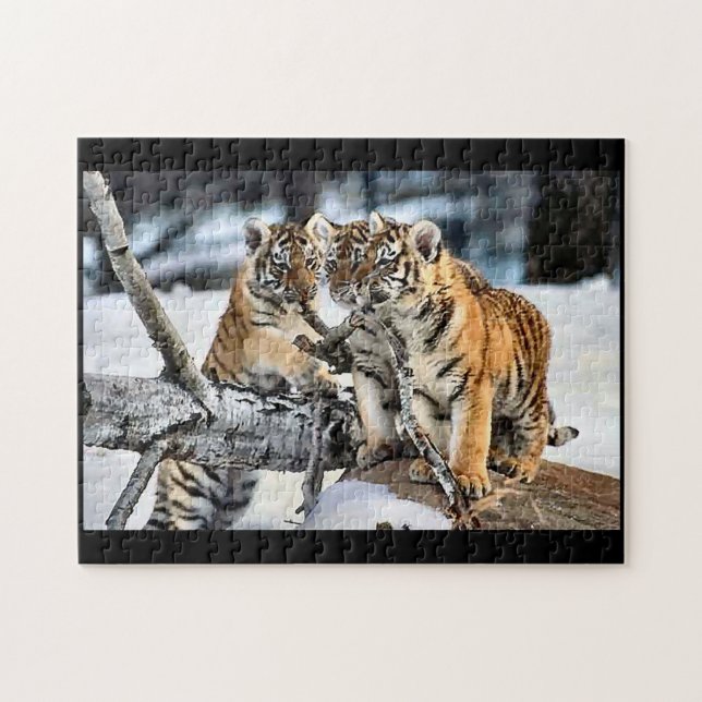 Tiger Unge vid Play Pussel (Horisontell)