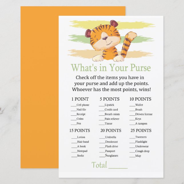 Tiger Vad har du i väskan lek (Fram/baksida)