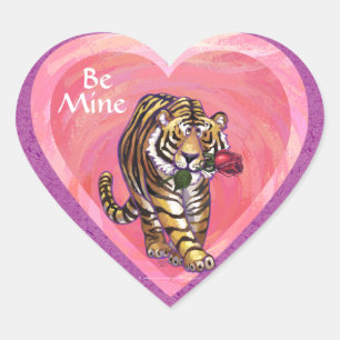 Tiger Valentindagen Hjärtformat Klistermärke