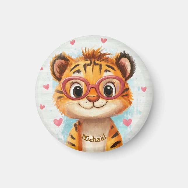 Tiger Valentine's Day Heart Badge Kids School  Magnet (Framsidan)