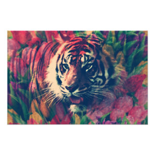 Tiger Vår Digital Art Collage Fototryck
