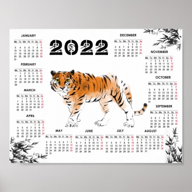 Tiger vattenfärgskalender 2022 poster (Framsidan)