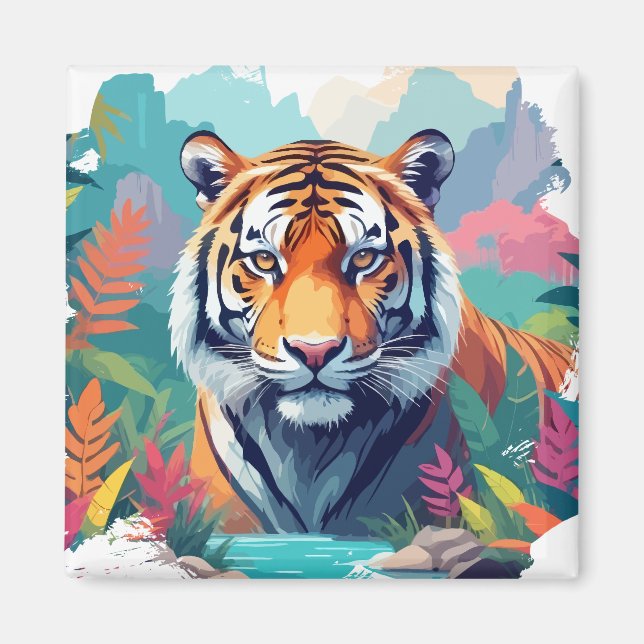Tiger Vector Art Animal Majestic Nature Wildlife Magnet (Framsidan)
