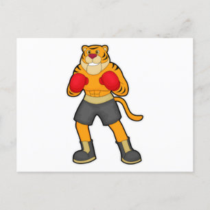 Tiger vid boxning med boxningshandskor vykort
