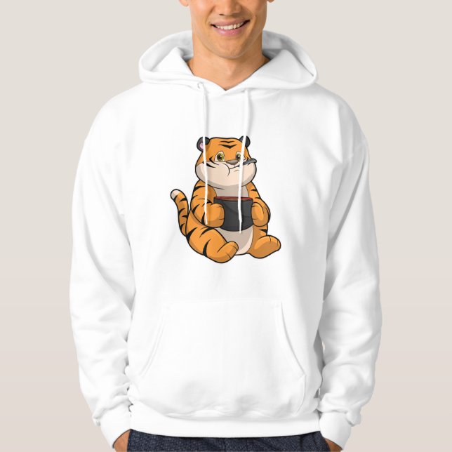 Tiger vid Eating with Bowl Hoodie (Framsida)