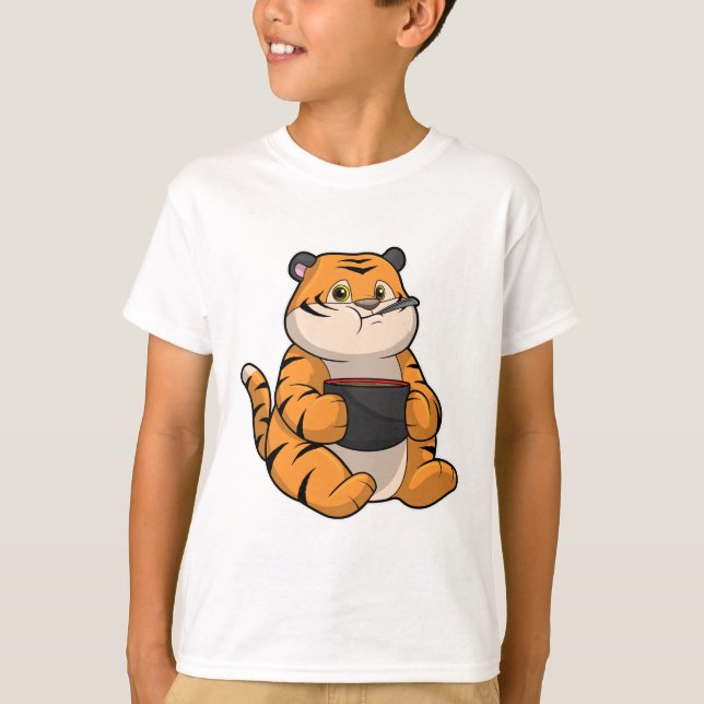 Tiger vid Eating with Bowl T Shirt (Framsida)