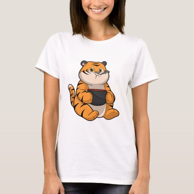 Tiger vid Eating with Bowl T Shirt (Framsida)