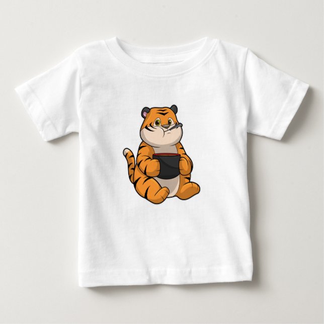 Tiger vid Eating with Bowl T Shirt (Framsida)