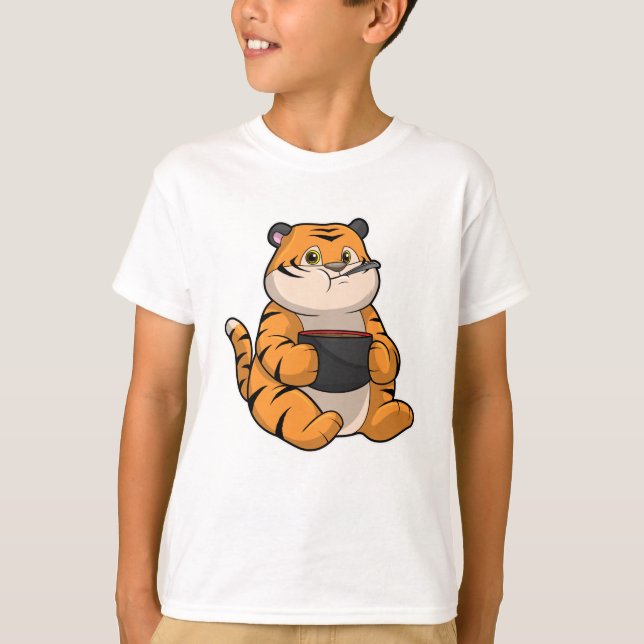 Tiger vid Eating with Bowl T Shirt (Framsida)