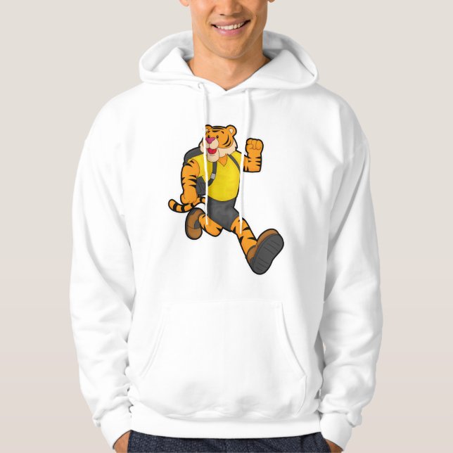 Tiger vid körning med ryggsäck hoodie (Framsida)