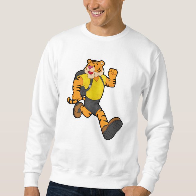 Tiger vid körning med ryggsäck lång ärmad tröja (Framsida)