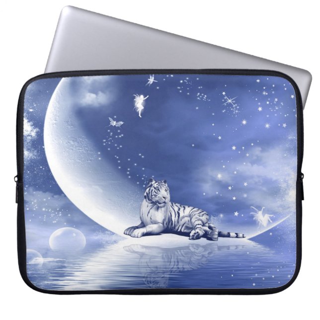 Tiger vid måne laptop sleeve (Framsidan)