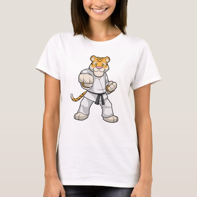 Tiger vid martialkonsten Karate T Shirt (Framsida)