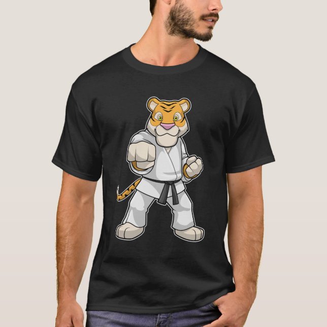 Tiger vid martialkonsten Karate T Shirt (Framsida)