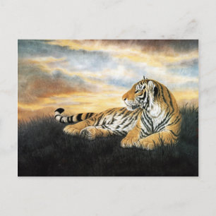 Tiger vid solnedgång, klassisk kinesisk konst vykort