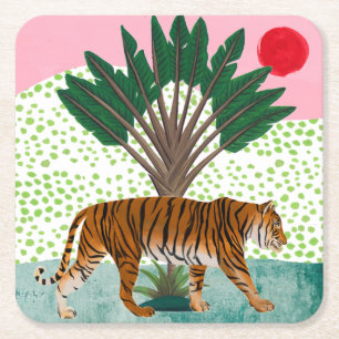 Tiger vid solnedgång underlägg papper kvadrat