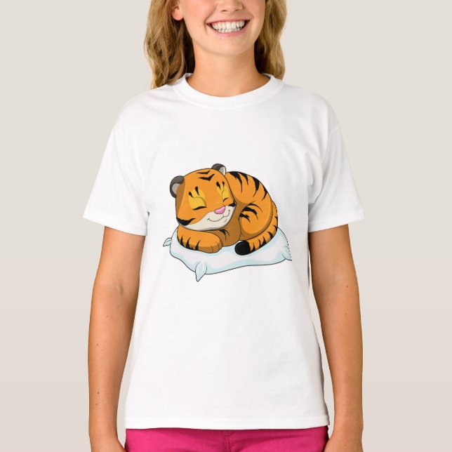 Tiger vid sömnad med Pillow T Shirt (Framsida)