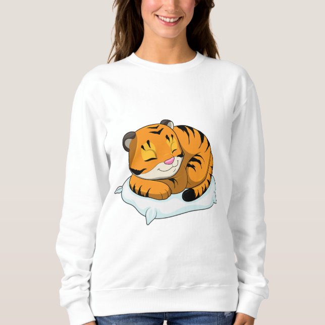 Tiger vid sömnad med Pillow T Shirt (Framsida)