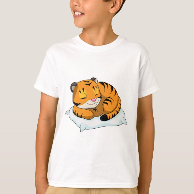 Tiger vid sömnad med Pillow T Shirt (Framsida)