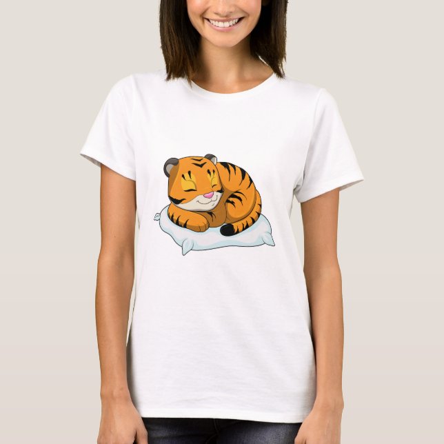 Tiger vid sömnad med Pillow T Shirt (Framsida)