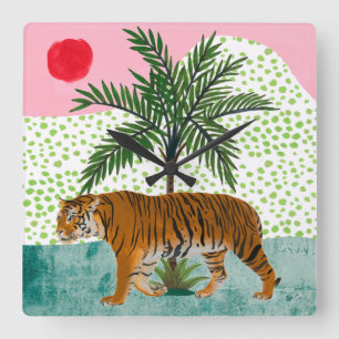 Tiger vid Sunrise Fyrkantig Klocka