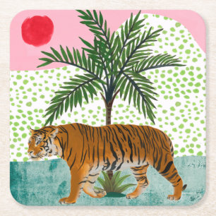 Tiger vid Sunrise Underlägg Papper Kvadrat