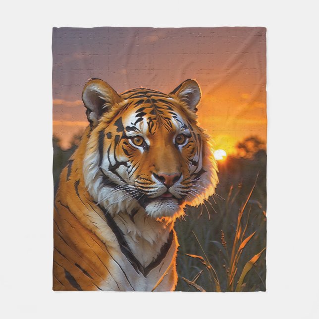 Tiger vid Sunset Fleecefilt (Framsidan)