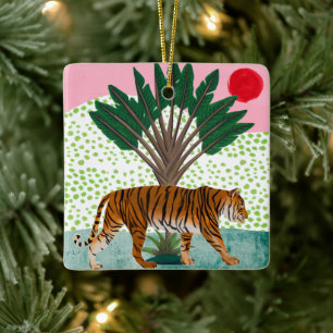 Tiger vid Sunset Julgransprydnad Keramik