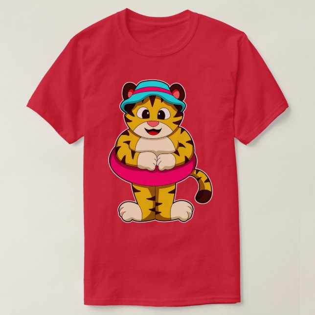 Tiger vid Swimming med Simma ring Hat T Shirt (Design framsida)