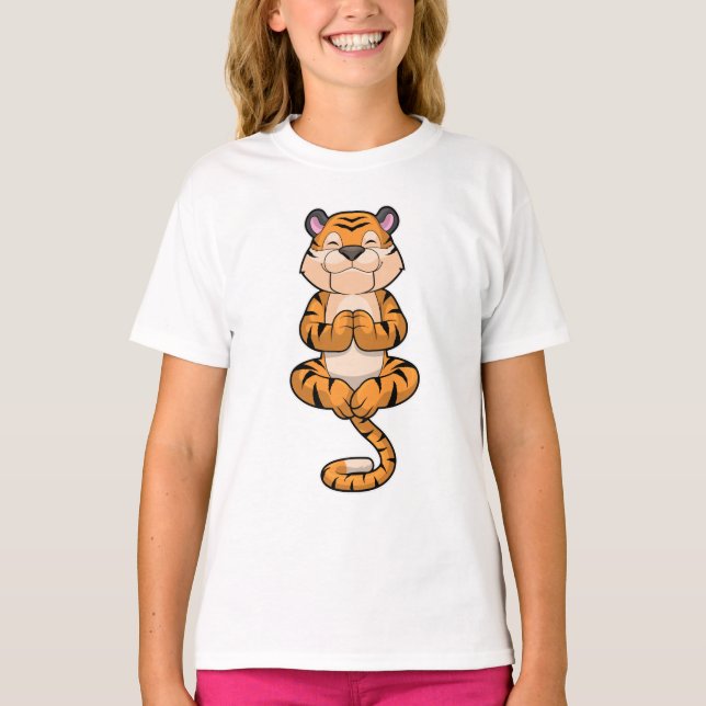 Tiger vid Yoga Fitness T Shirt (Framsida)