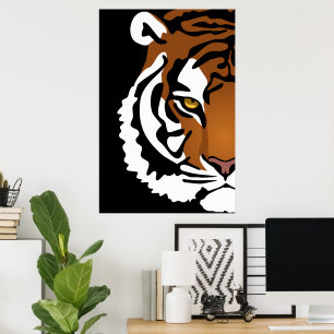 Tiger, Vild Katt på Svart Poster