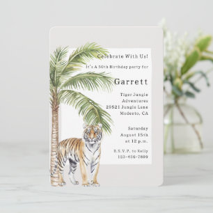 Tiger (vuxen) Jungle Animal Handflatan Träd Birthd Inbjudningar