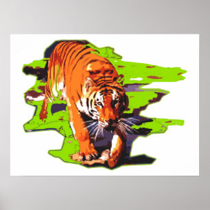 Tiger Walking Pop Art Poster