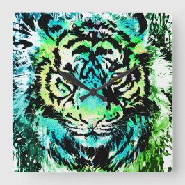 Tiger Wall Clock - Färgfull Tiger Öga Fyrkantig Klocka