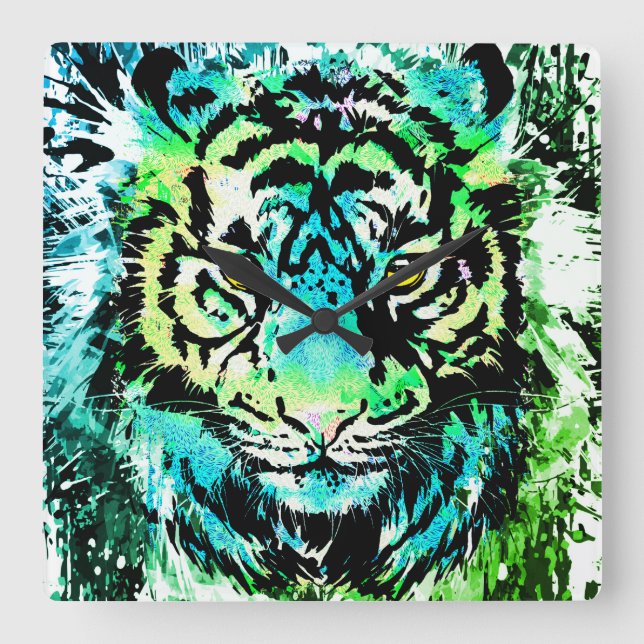 Tiger Wall Clock - Färgfull Tiger Öga Fyrkantig Klocka (Framsida)