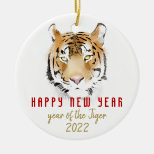 Tiger Watercolor Chinese New Year 2022 Zodiac Julgransprydnad Keramik