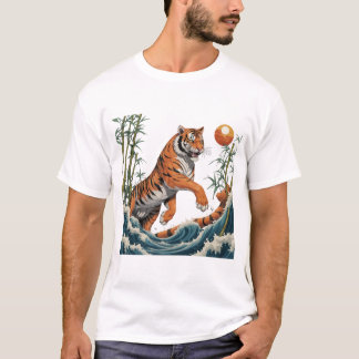 Tiger Wave Art - Ukiyo-e Bamboo Sunset Design T Shirt